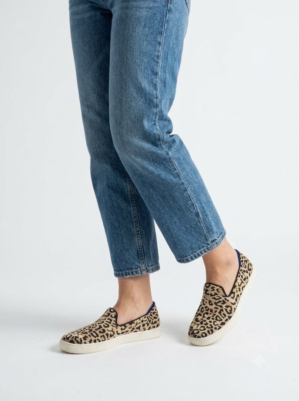 Rothy's Sneaker Shoes Women's US 10 Beige Black Leopard Print Slip On Round Tie